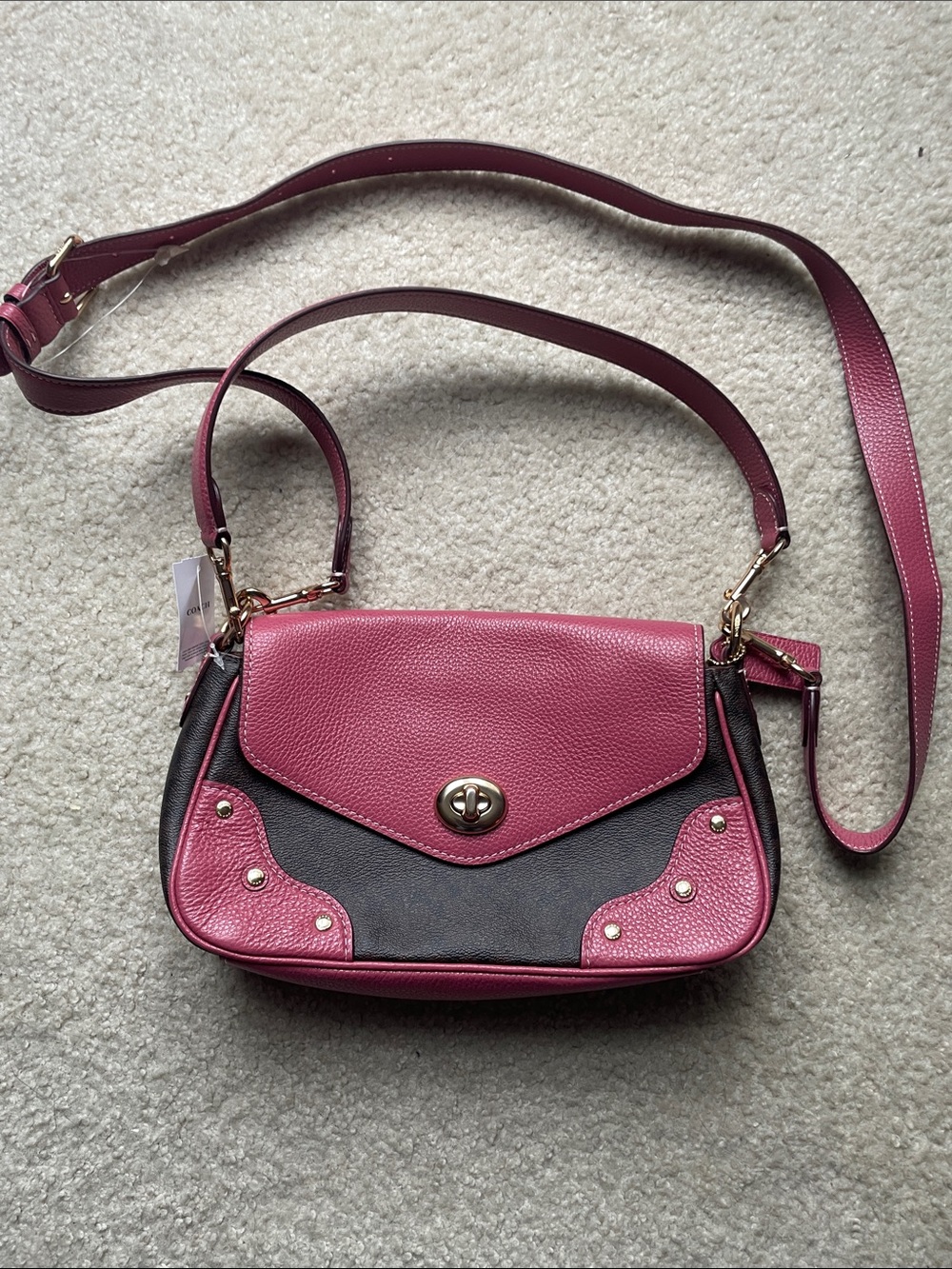 Coach Pink  and Brown Signature Turn-Lock Crossbody NWT